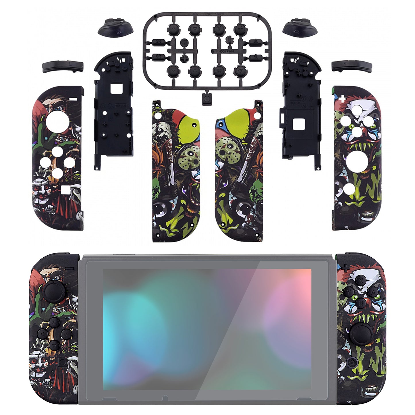 eXtremeRate Replacement Full Set Shell Case with Buttons for Joycon of NS Switch - Scary Party