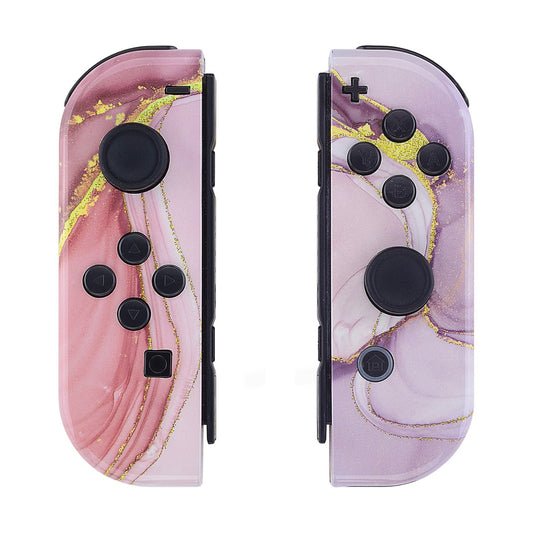 eXtremeRate Replacement Full Set Shell Case with Buttons for Joycon of NS Switch - Cosmic Pink Gold Marble Effect eXtremeRate