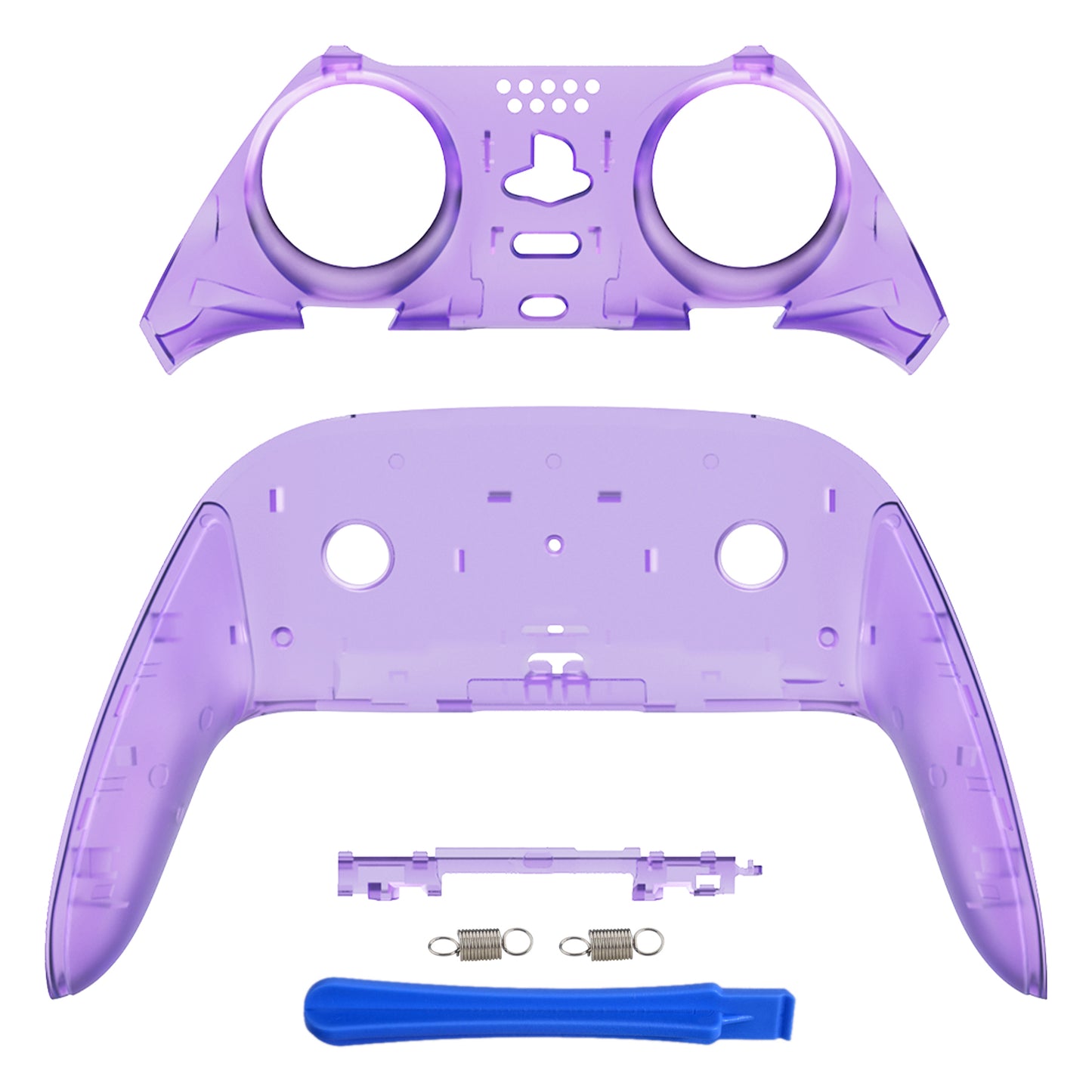 eXtremeRate Replacement Top Bottom Decorative Trim Shell Compatible with PS5 Edge Controller - Clear Atomic Purple