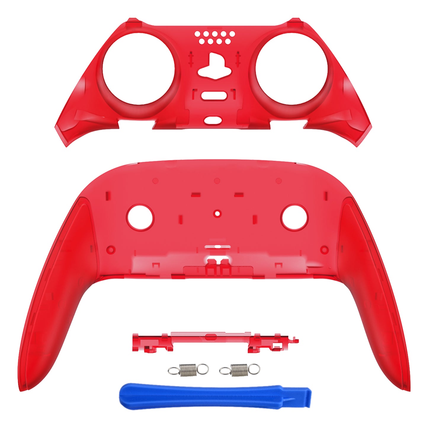 eXtremeRate Replacement Top Bottom Decorative Trim Shell Compatible with PS5 Edge Controller - Clear Red