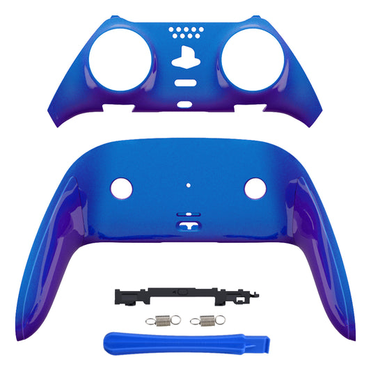 eXtremeRate Replacement Top Bottom Decorative Trim Shell Compatible with PS5 Edge Controller - Chameleon Purple Blue