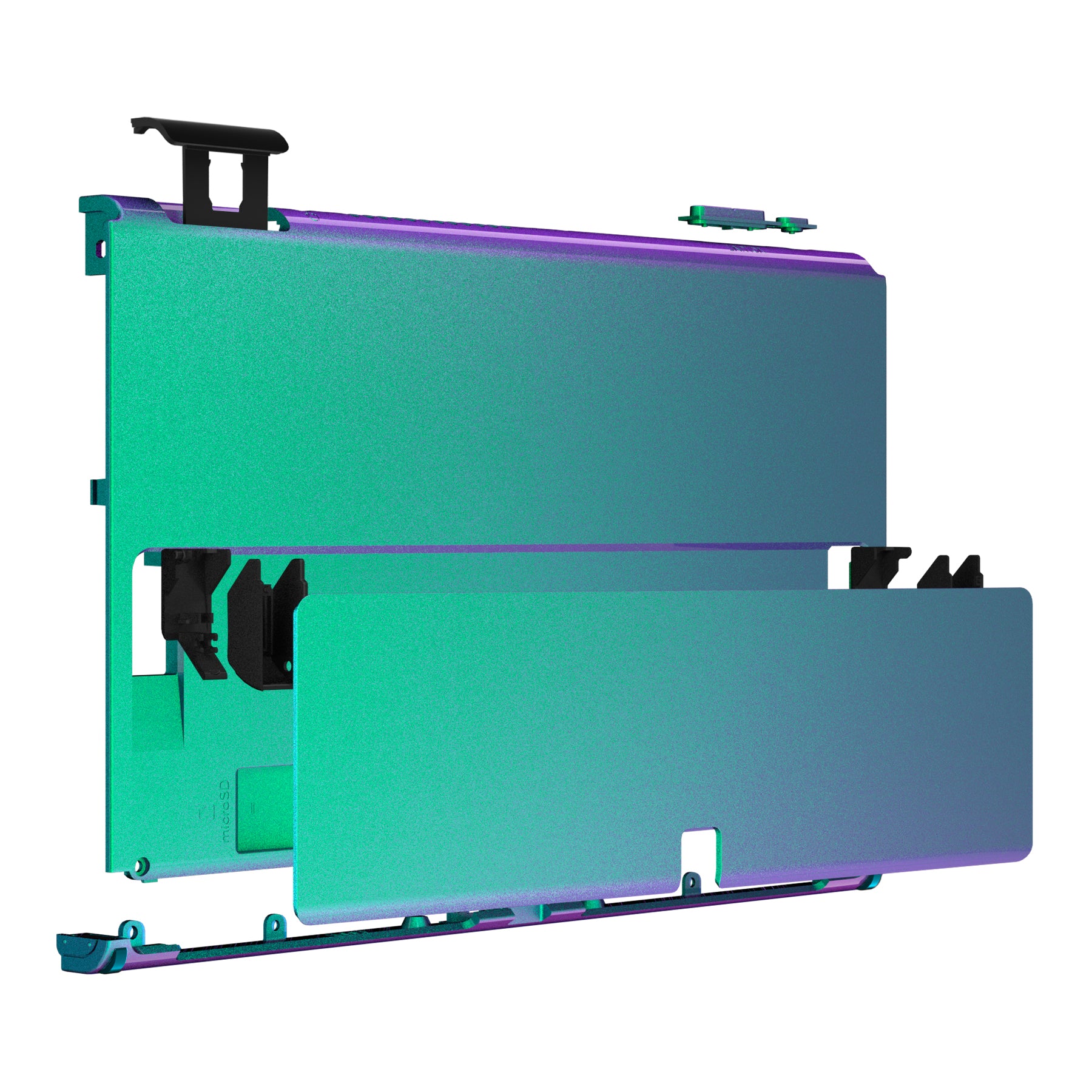 eXtremeRate Retail Chameleon Green Purple Console Back Plate DIY Replacement Housing Shell Case with Metal Kickstand for Nintendo Switch OLED – Console and Joycon NOT Included - ZNSOP3002