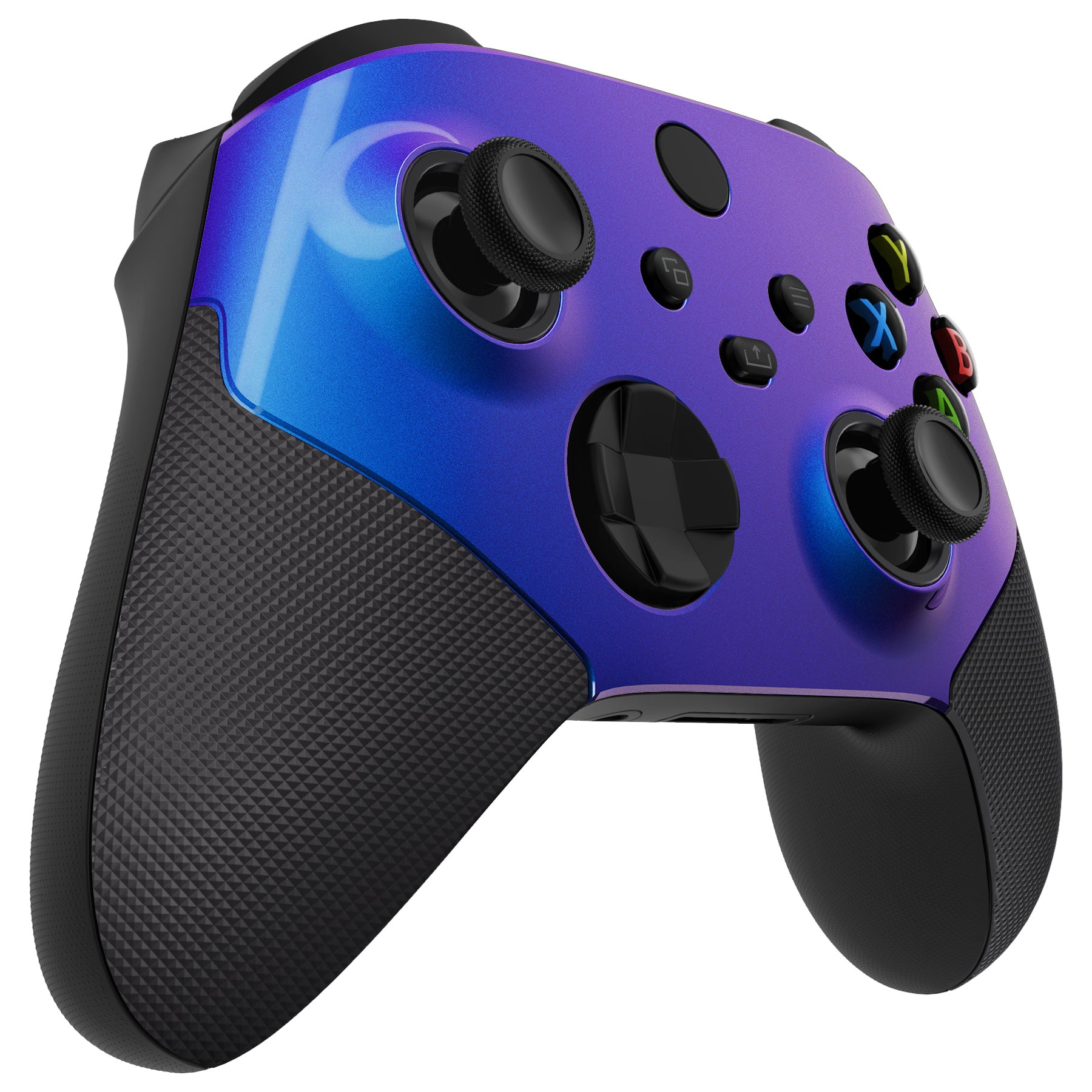 eXtremeRate Retail Chameleon Purple Blue ASR Version Performance Rubberized Grip Front Housing Shell  with Accent Rings for Xbox Series X/S Controller - FX3C3002