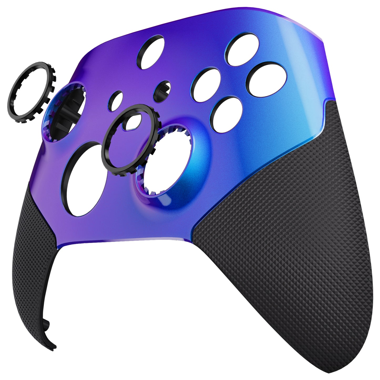 eXtremeRate Retail Chameleon Purple Blue ASR Version Performance Rubberized Grip Front Housing Shell  with Accent Rings for Xbox Series X/S Controller - FX3C3002