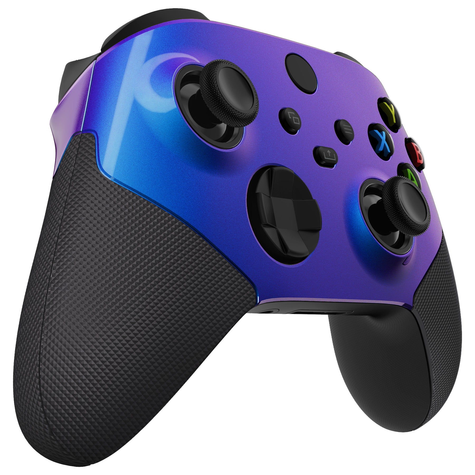 eXtremeRate Retail Chameleon Purple Blue ASR Version Performance Rubberized Side Rails Front Shell with Accent Rings for Xbox Series X/S Controller - ZX3C3002