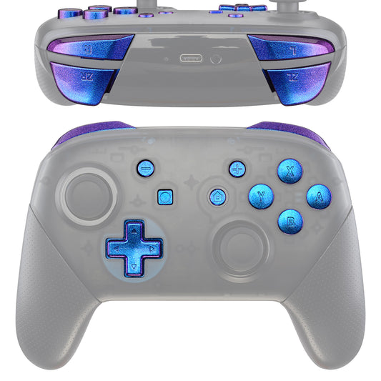 eXtremeRate Retail Purple Blue Chameleon Repair ABXY D-pad Keys ZR ZL L R Buttons for Nintendo Switch Pro Controller, Glossy DIY Replacement Full Set Buttons with Tools for Nintendo Switch Pro - Controller NOT Included - KRP301