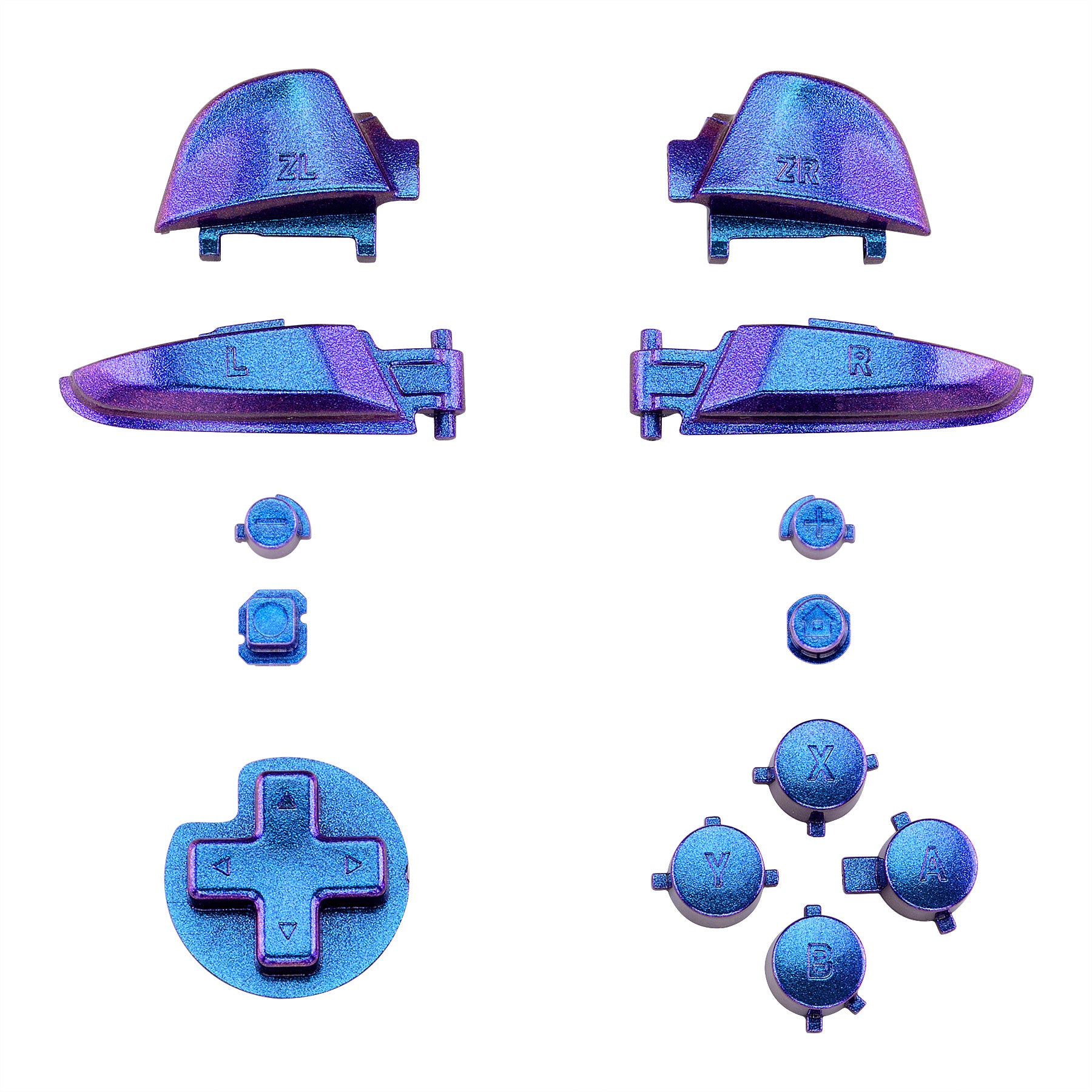 eXtremeRate Retail Purple Blue Chameleon Repair ABXY D-pad Keys ZR ZL L R Buttons for Nintendo Switch Pro Controller, Glossy DIY Replacement Full Set Buttons with Tools for Nintendo Switch Pro - Controller NOT Included - KRP301