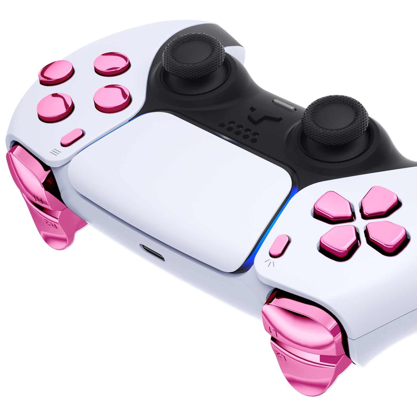 Replacement Full Set Buttons Compatible with PS5 Controller BDM-030 - Chrome Pink eXtremeRate