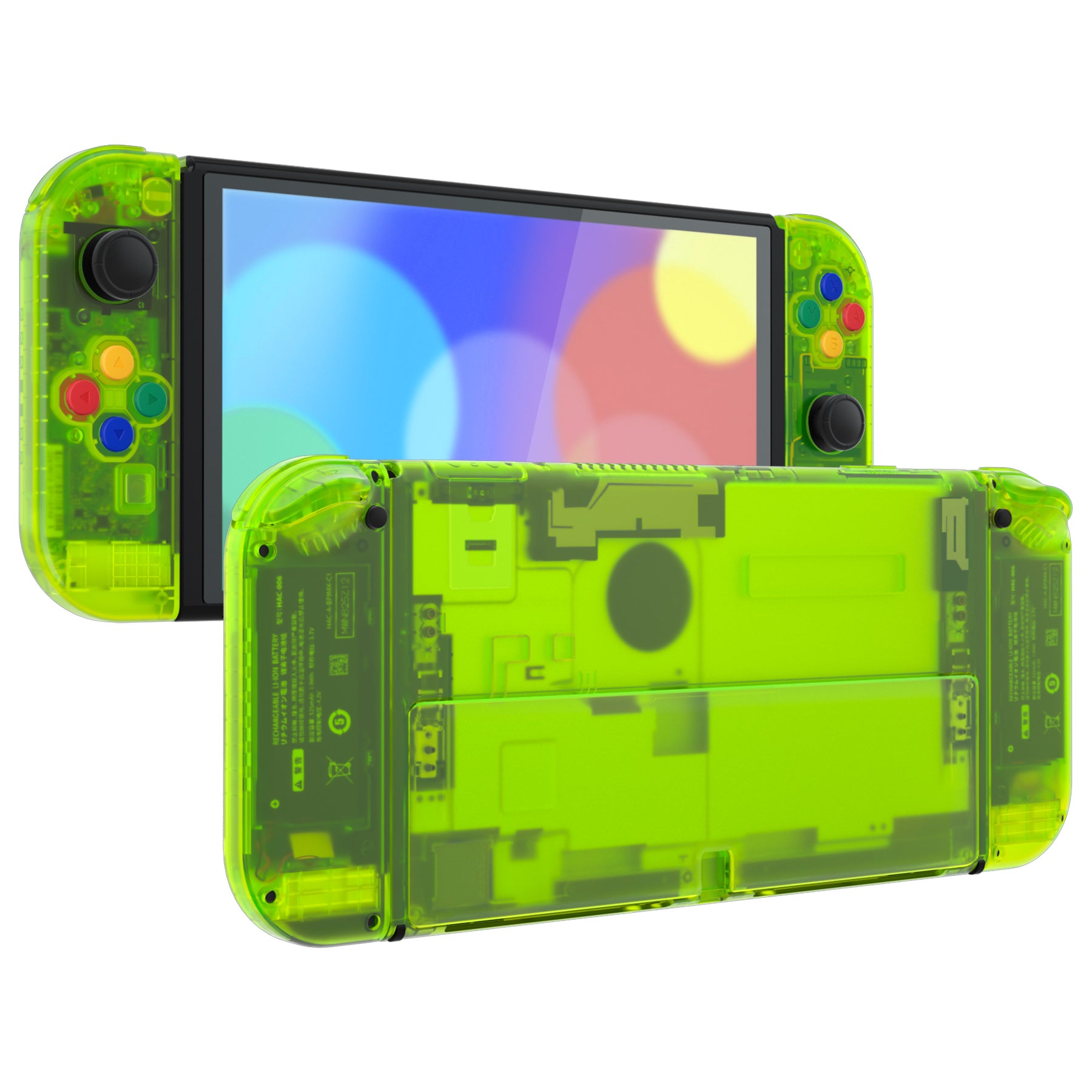 eXtremeRate Retail Clear Lime Green Custom Full Set Shell for Nintendo Switch OLED, DIY Replacement Console Back Plate & Kickstand, NS Joycon Handheld Controller Housing with Colorful Buttons for Nintendo Switch OLED - QNSOM5008
