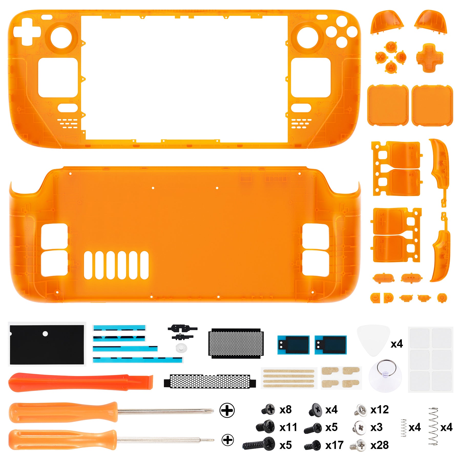Custom Full Set Shell with Buttons for Steam Deck Console - Clear Orange eXtremeRate