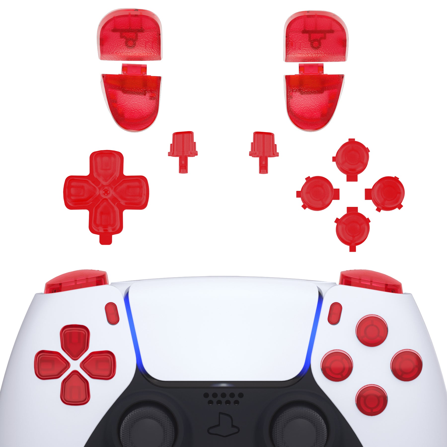 eXtremeRate Retail Replacement D-pad R1 L1 R2 L2 Triggers Share Options Face Buttons, Clear Red Full Set Buttons Compatible with ps5 Controller BDM-030 - JPF3002G3