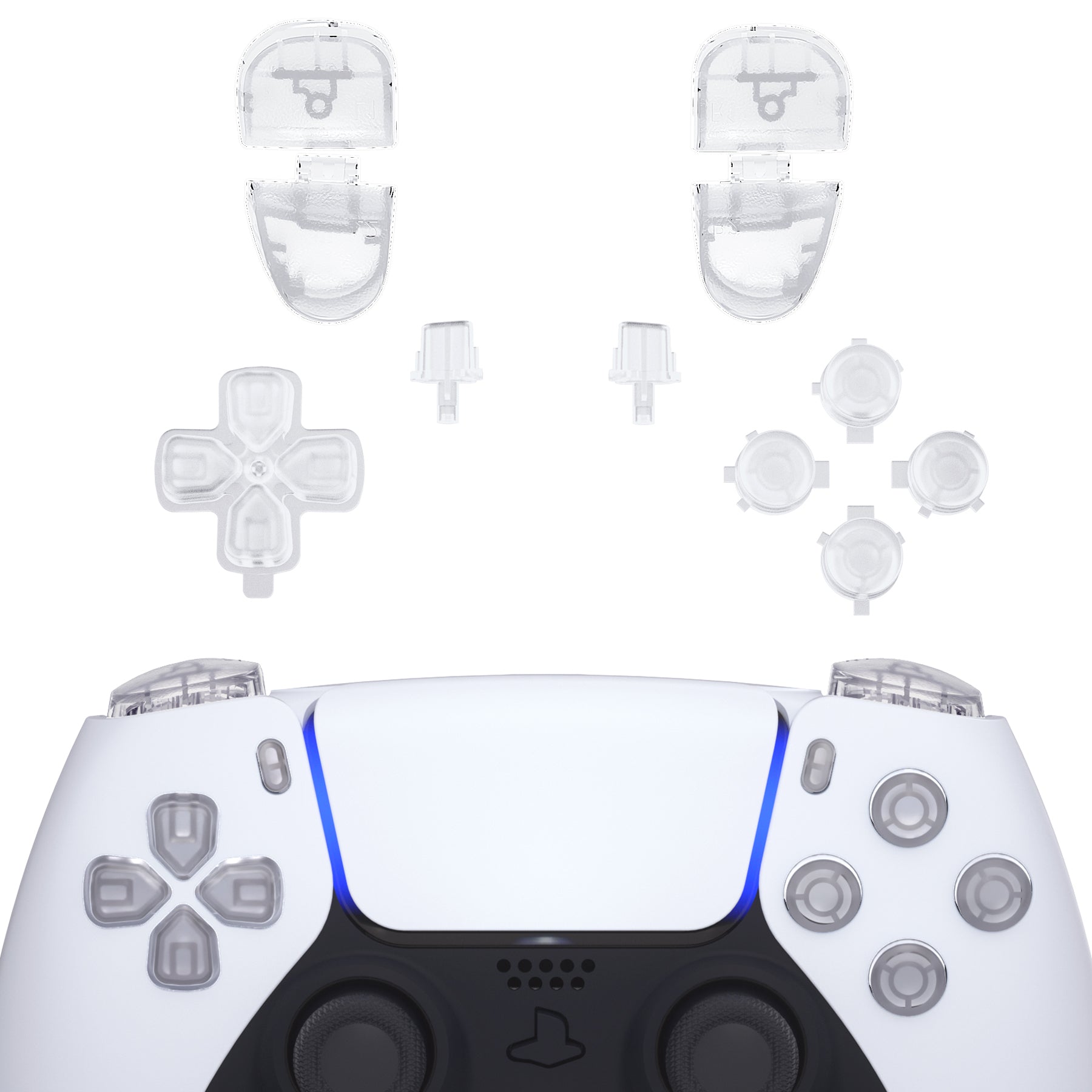 eXtremeRate Retail Replacement D-pad R1 L1 R2 L2 Triggers Share Options Face Buttons, Clear Full Set Buttons Compatible with ps5 Controller BDM-030 - JPF3001G3