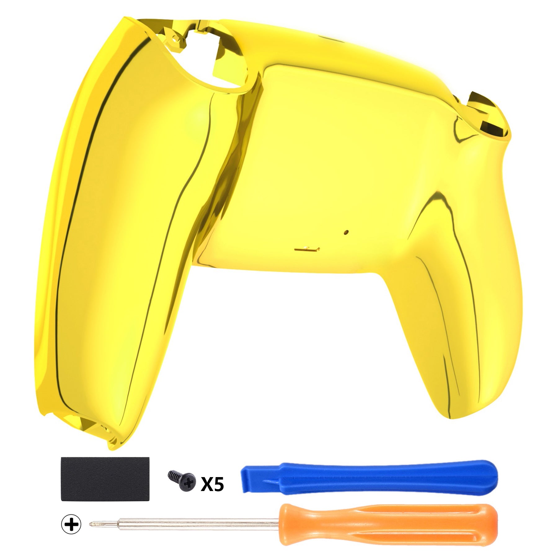 eXtremeRate Replacement Back Housing Bottom Shell Compatible with PS5 Controller - Chrome Gold Glossy eXtremeRate