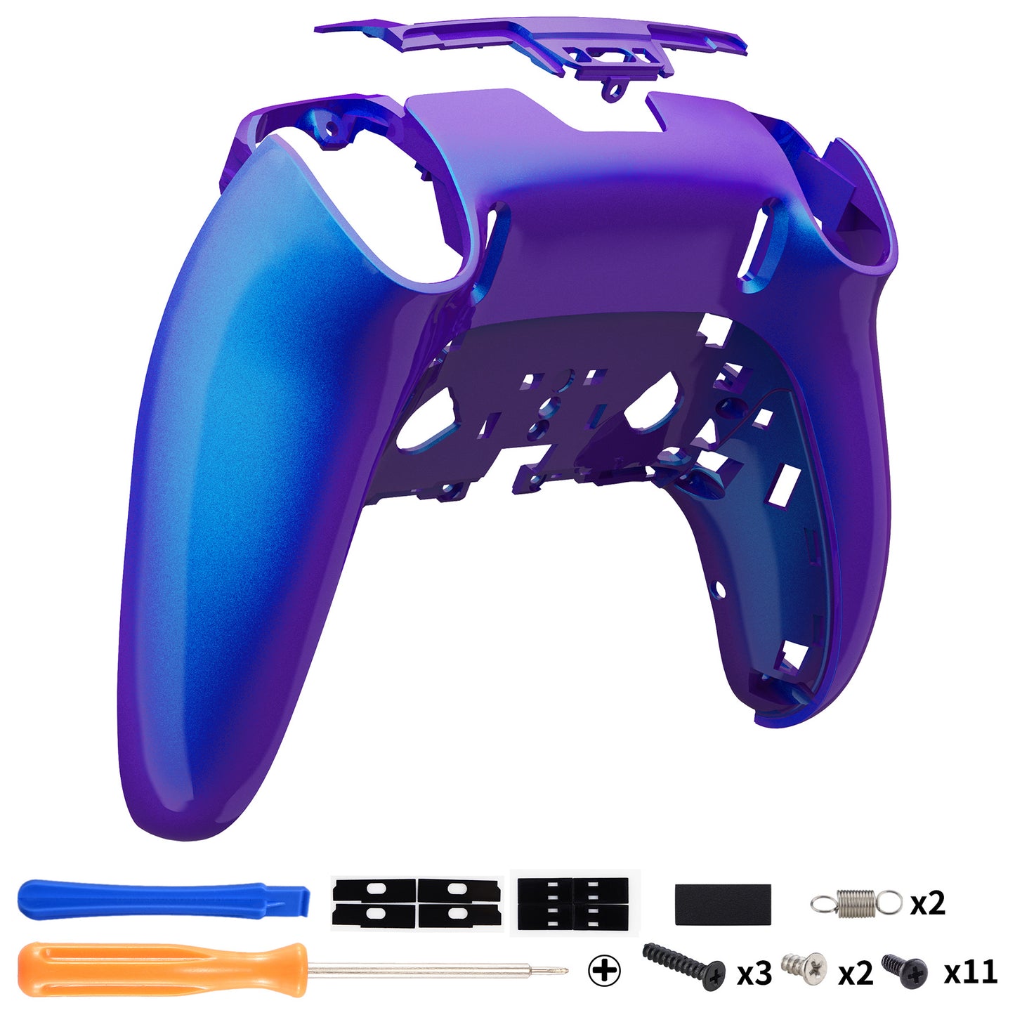 eXtremeRate Replacement Back Housing Bottom Shell Compatible with PS5 Edge Controller - Chameleon Purple Blue