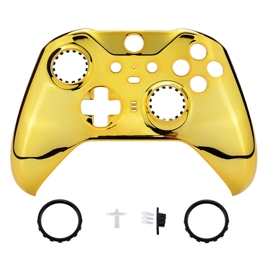 Chrome Gold Edition Glossy Faceplate Cover, Front Housing Shell Case Replacement Kit for Xbox One Elite Series 2 Controller (Model 1797 and Core Model 1797) - Thumbstick Accent Rings Included - ELD401 eXtremeRate