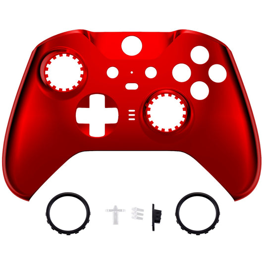 Chrome Red Edition Glossy Faceplate Cover, Front Housing Shell Case Replacement Kit for Xbox One Elite Series 2 Controller (Model 1797 and Core Model 1797) - Thumbstick Accent Rings Included - ELD403 eXtremeRate