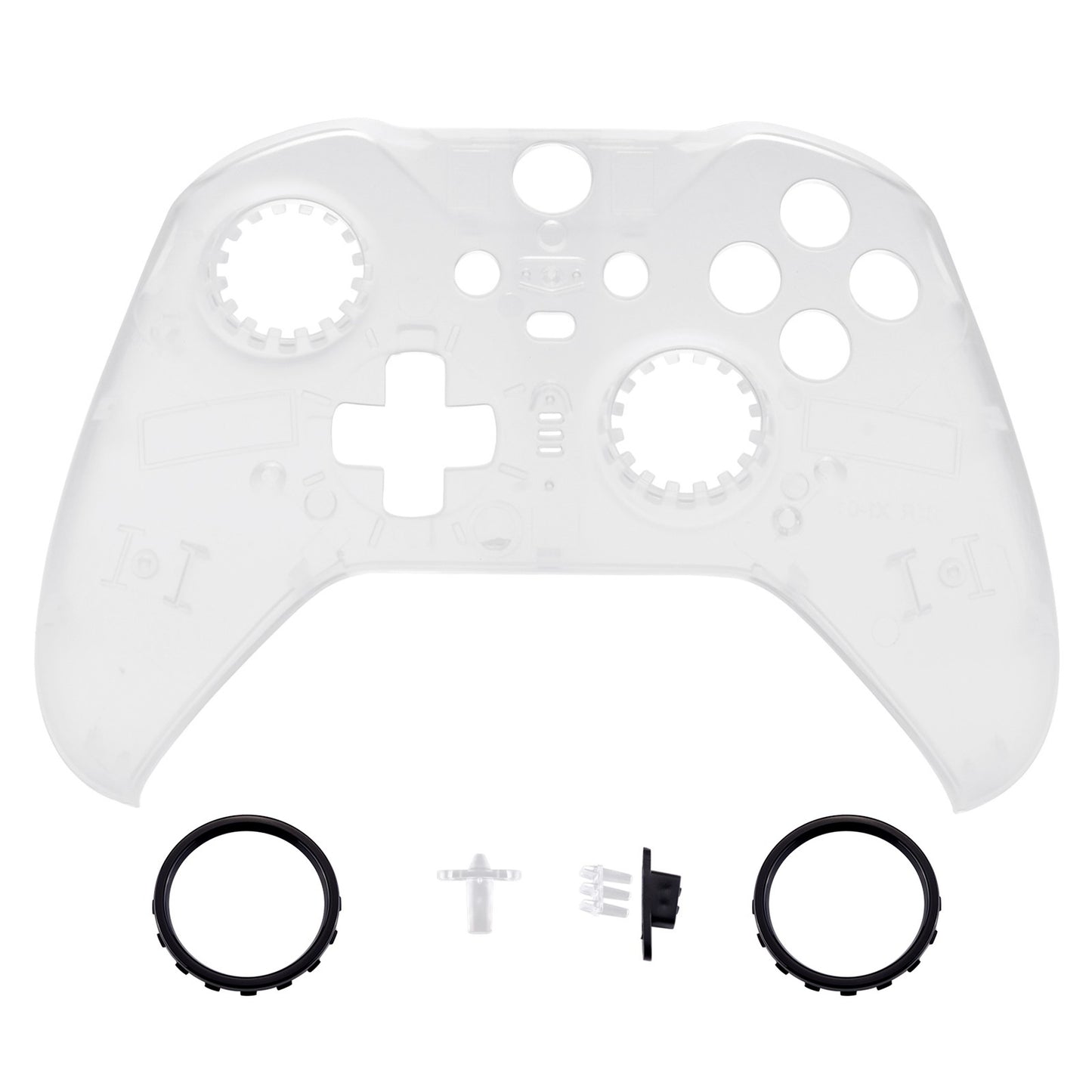 Transparent Clear Faceplate Cover, Front Housing Shell Case Replacement Kit for Xbox One Elite Series 2 Controller (Model 1797 and Core Model 1797) - Thumbstick Accent Rings Included - ELM503 eXtremeRate