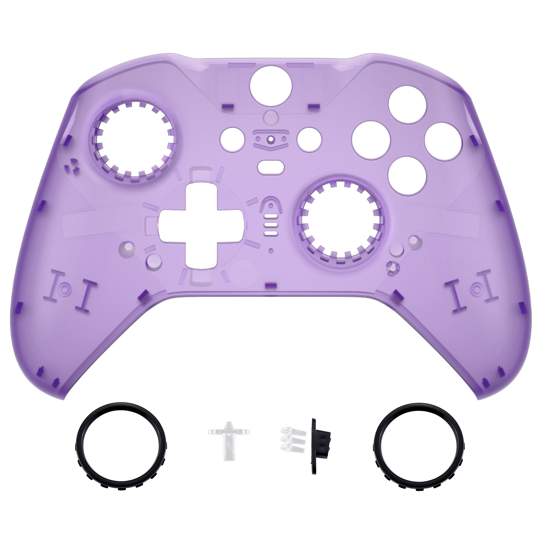 Clear Atomic Purple Faceplate Cover, Front Housing Shell Case Replacement Kit for Xbox One Elite Series 2 Controller Model 1797 and Core Model 1797 - Thumbstick Accent Rings Included - ELM504 eXtremeRate