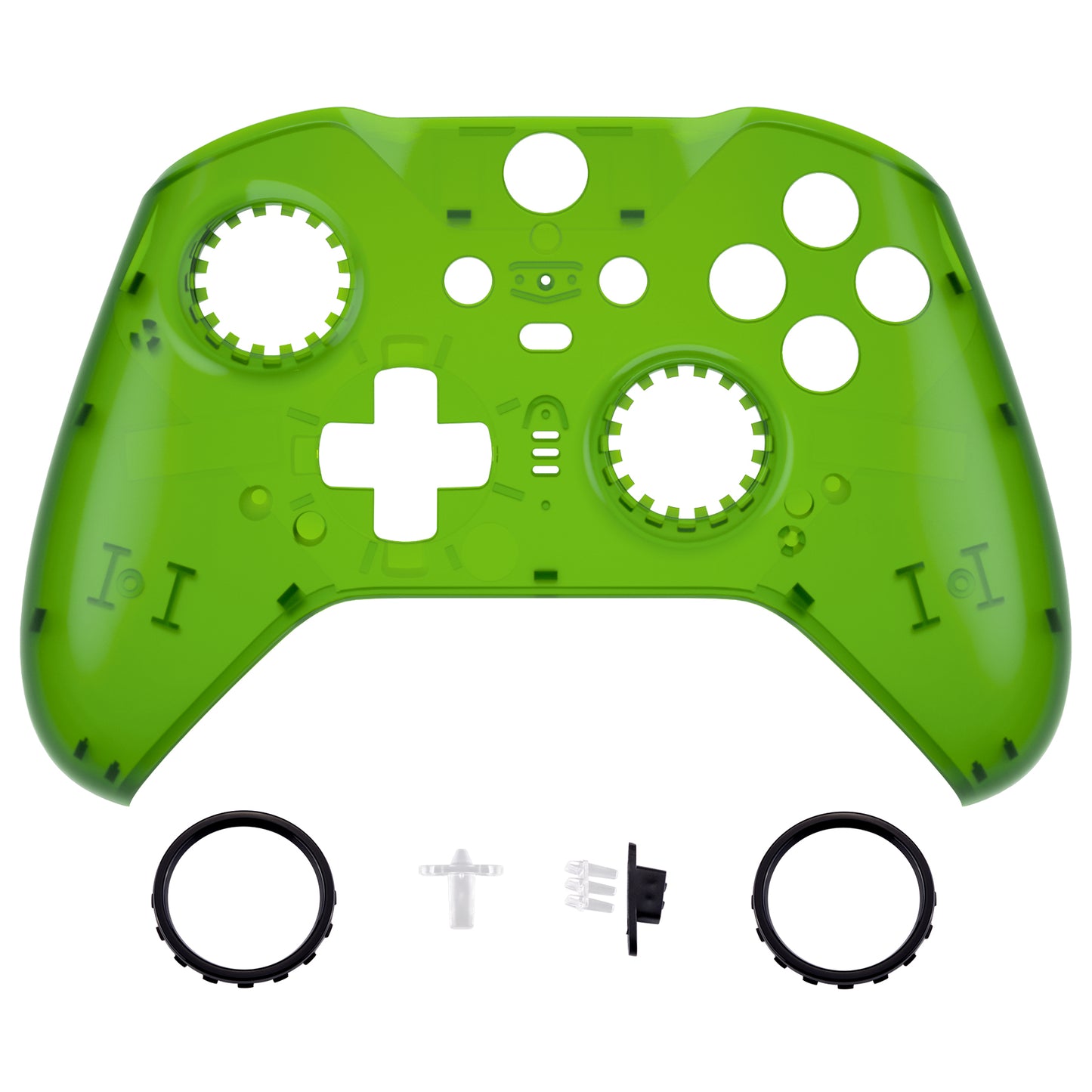 Clear Green Faceplate Cover, Front Housing Shell Case Replacement Kit for Xbox One Elite Series 2 Controller Model 1797 - Thumbstick Accent Rings Included - ELM505 eXtremeRate