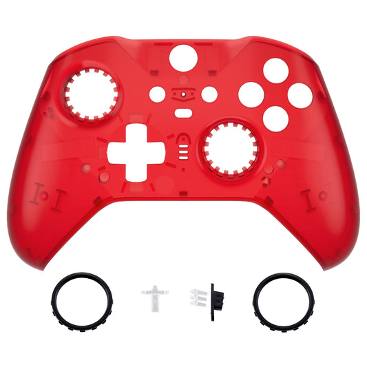 Clear Red Faceplate Cover, Front Housing Shell Case Replacement Kit for Xbox One Elite Series 2 Controller Model 1797 and Core Model 1797 - Thumbstick Accent Rings Included - ELM506 eXtremeRate