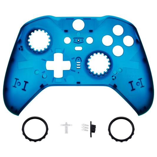Clear Blue Faceplate Cover, Front Housing Shell Case Replacement Kit for Xbox One Elite Series 2 Controller Model 1797 and Core Model 1797 - Thumbstick Accent Rings Included - ELM507 eXtremeRate