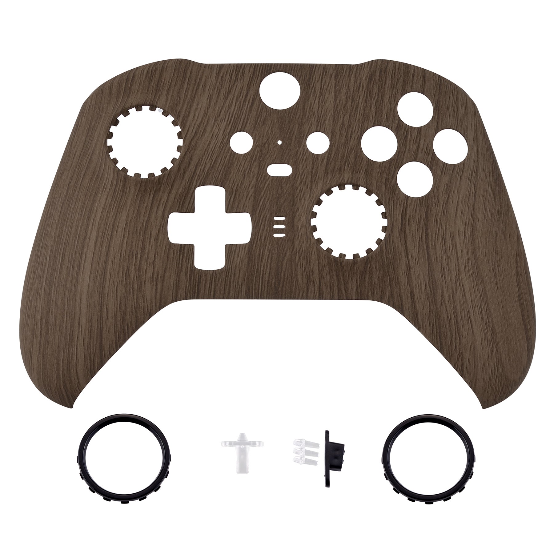 Wood Grain Patterned Faceplate Cover, Soft Touch Front Housing Shell Case Replacement Kit for Xbox One Elite Series 2 Controller (Model 1797 and Core Model 1797) - Thumbstick Accent Rings Included - ELS201 eXtremeRate