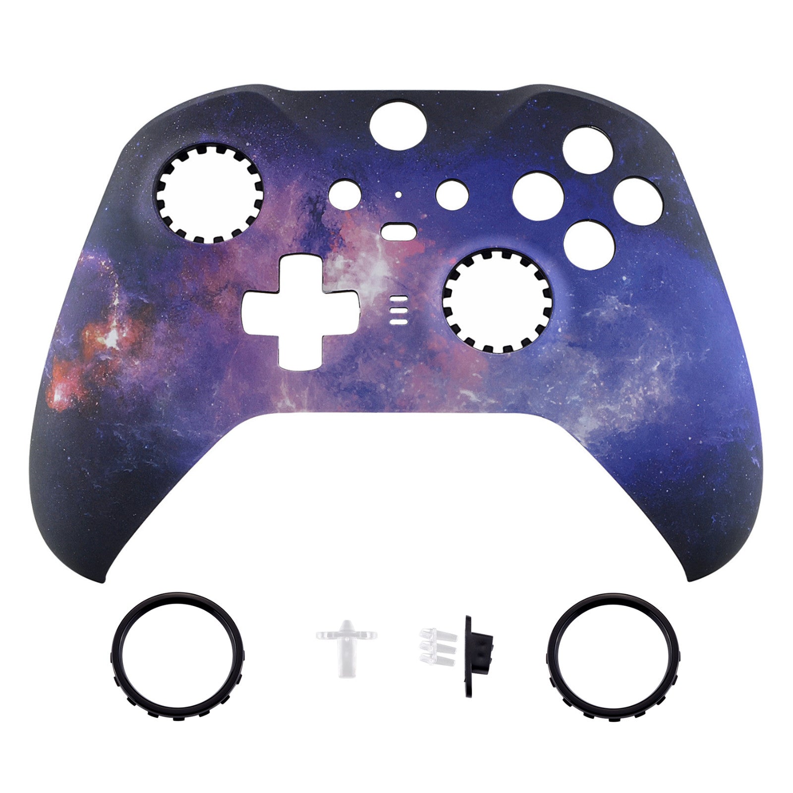 Nebula Galaxy Patterned Faceplate Cover, Soft Touch Front Housing Shell Case Replacement Kit for Xbox One Elite Series 2 Controller (Model 1797 and Core Model 1797) - Thumbstick Accent Rings Included - ELT101 eXtremeRate