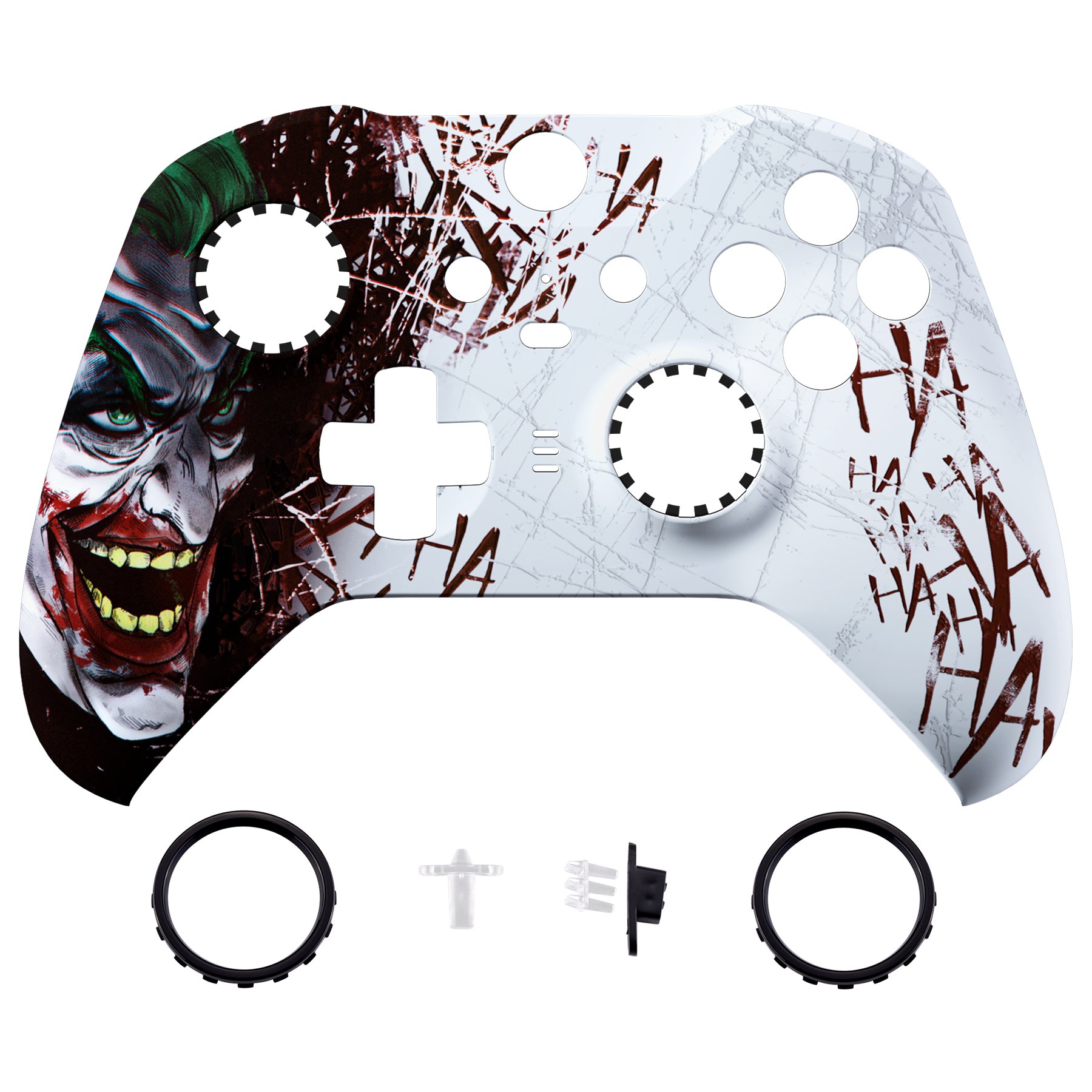 Clown HAHAHA Style Faceplate Cover, Soft Touch Front Housing Shell Case Replacement Kit for Xbox One Elite Series 2 Controller Model 1797 - Thumbstick Accent Rings Included - ELT140 eXtremeRate