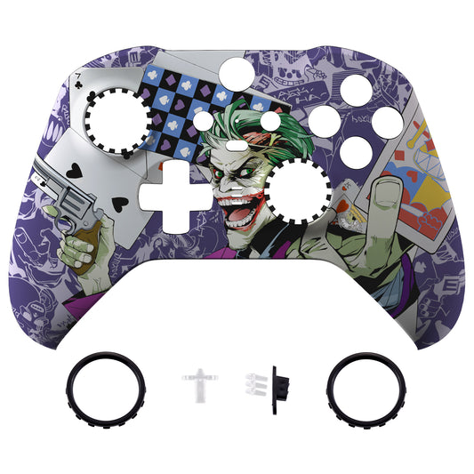 Clown Cards Style Faceplate Cover, Soft Touch Front Housing Shell Case Replacement Kit for Xbox One Elite Series 2 Controller Model 1797 - Thumbstick Accent Rings Included - ELT141 eXtremeRate
