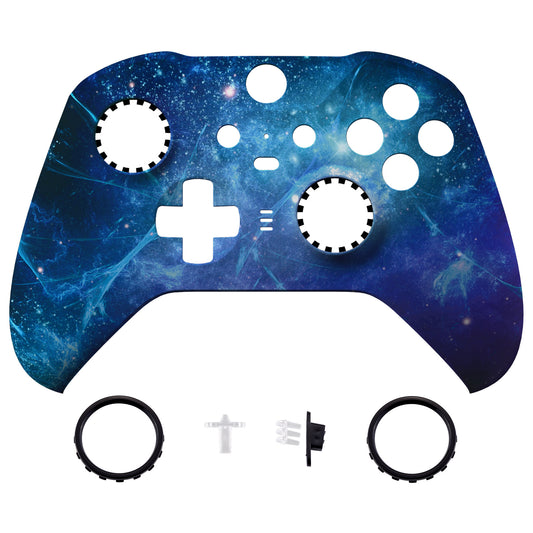 Blue Nebula Style Faceplate Cover, Soft Touch Front Housing Shell Case Replacement Kit for Xbox One Elite Series 2 Controller Model 1797 - Thumbstick Accent Rings Included - ELT143 eXtremeRate