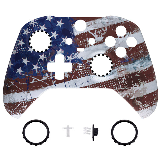 Impression US Flag Faceplate Cover, Soft Touch Front Housing Shell Case Replacement Kit for Xbox One Elite Series 2 Controller Model 1797 - Thumbstick Accent Rings Included - ELT146 eXtremeRate