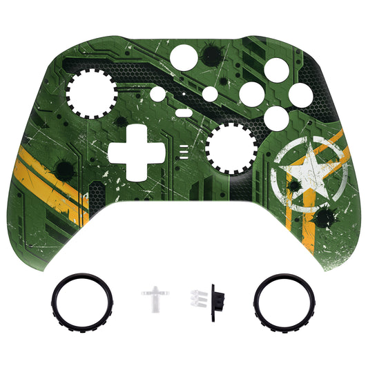Army Mecha Faceplate Cover, Soft Touch Front Housing Shell Case Replacement Kit for Xbox One Elite Series 2 Controller Model 1797 - Thumbstick Accent Rings Included - ELT152 eXtremeRate
