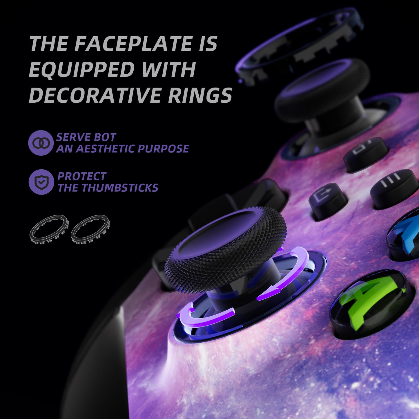 eXtremeRate ASR Version Performance Rubberized Grip Front Housing Shell  with Accent Rings for Xbox Series X & S Controller - Nebula Galaxy eXtremeRate