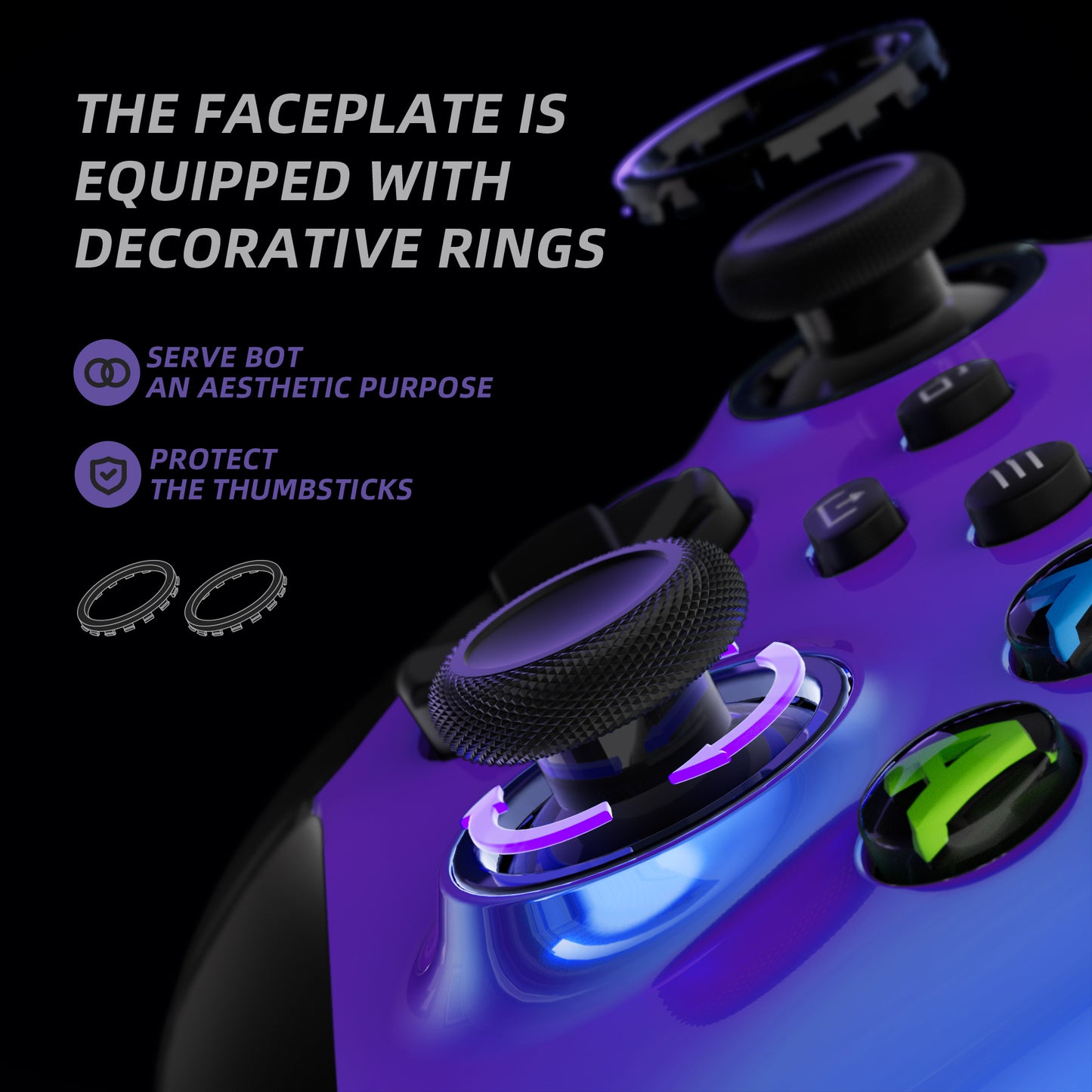 eXtremeRate ASR Version Performance Rubberized Grip Front Housing Shell  with Accent Rings for Xbox Series X & S Controller - Chameleon Purple Blue eXtremeRate