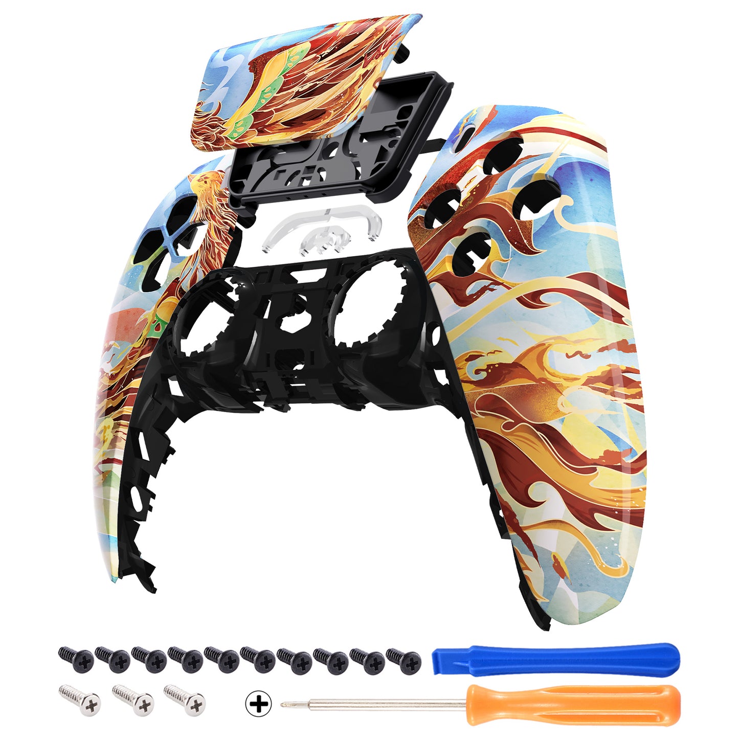 eXtremeRate Retail Fire Phoenix Touchpad Front Housing Shell Compatible with ps5 Controller BDM-010 BDM-020 BDM-030, DIY Replacement Shell Custom Touch Pad Cover Compatible with ps5 Controller - ZPFT1090G3