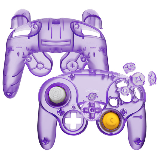 eXtremeRate Replacement  Faceplate Backplate with Buttons for Nintendo GameCube Controller NGC - Clear Atomic Purple eXtremeRate