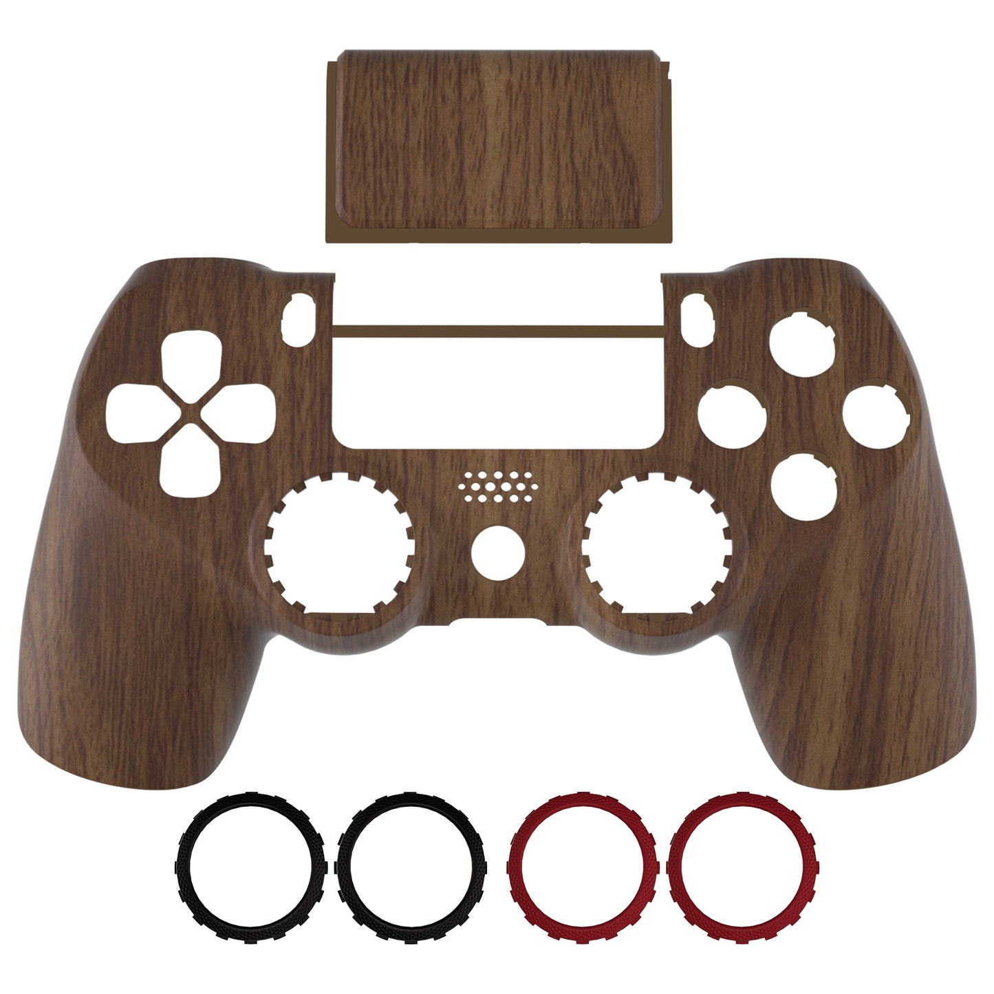 eXtremeRate Ghost Redesigned Front Housing Shell with Touch Pad Compatible with PS4 Slim Pro Controller JDM-040/050/055 - Wood Grain