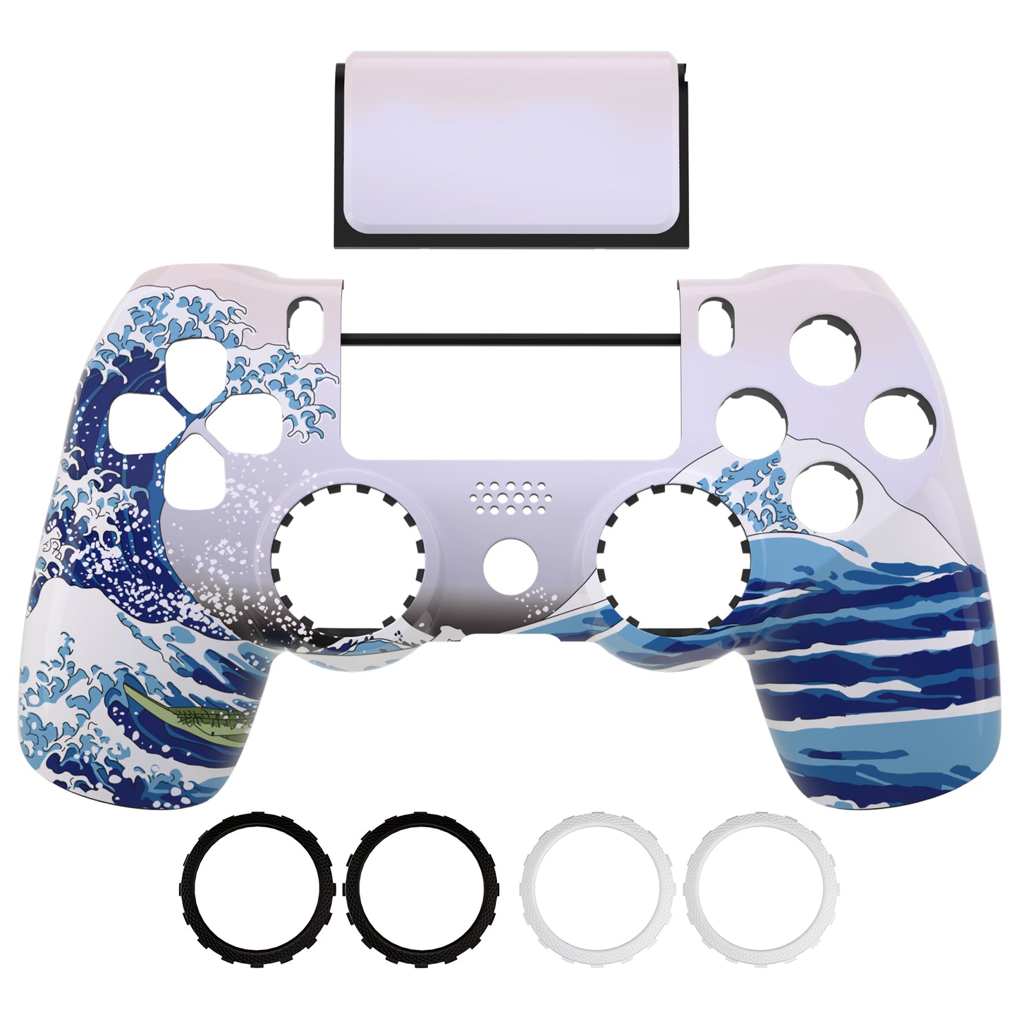 eXtremeRate Ghost Redesigned Front Housing Shell with Touch Pad Compatible with PS4 Slim Pro Controller JDM-040/050/055 - The Great Wave