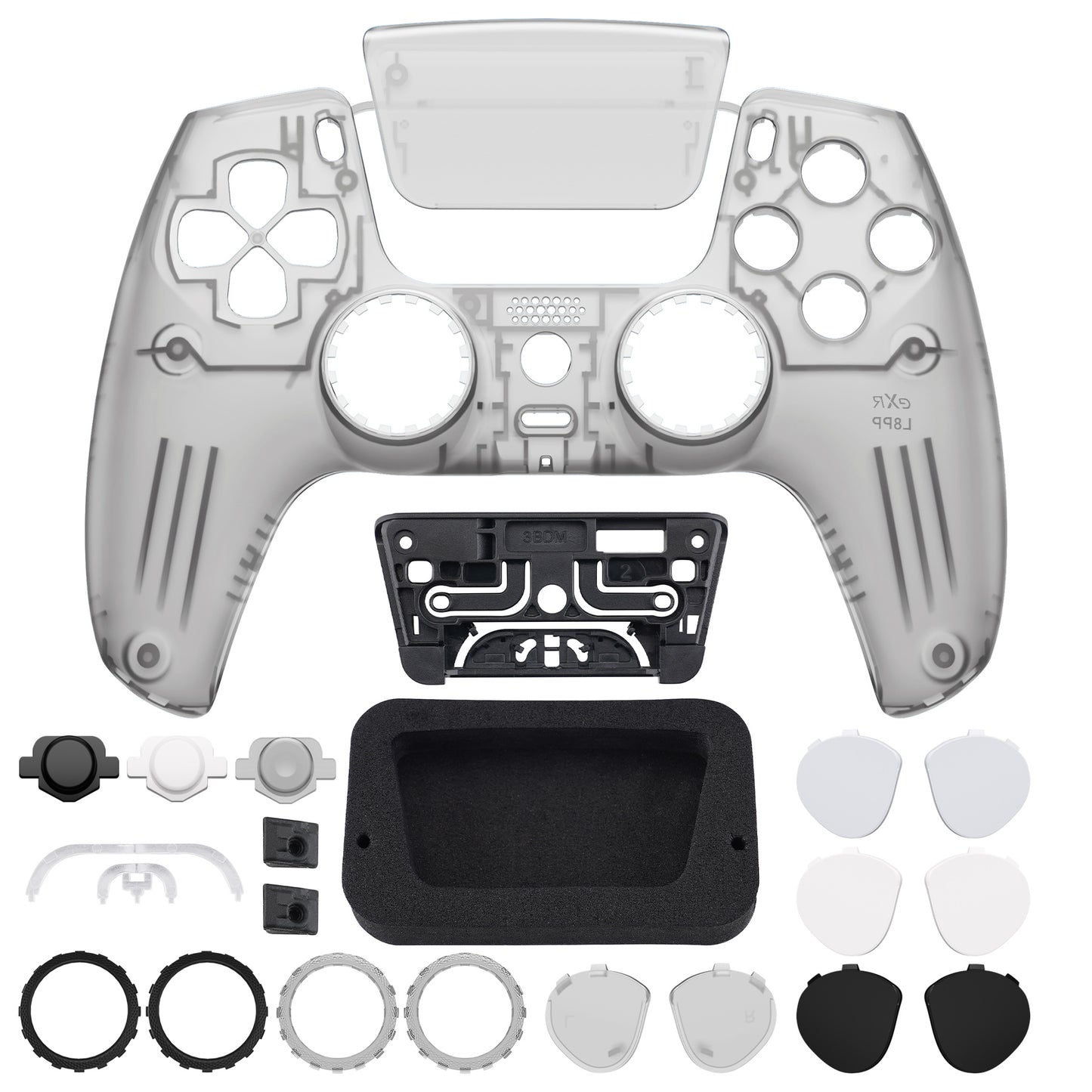 eXtremeRate LUNA Redesigned Replacement Front Shell with Touchpad Compatible with PS5 Controller BDM-010/020/030/040/050- Clear Black