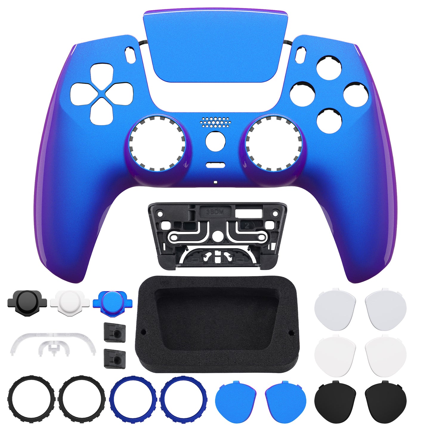 eXtremeRate LUNA Redesigned Replacement Front Shell with Touchpad Compatible with PS5 Controller BDM-010/020/030/040/050 - Chameleon Purple Blue