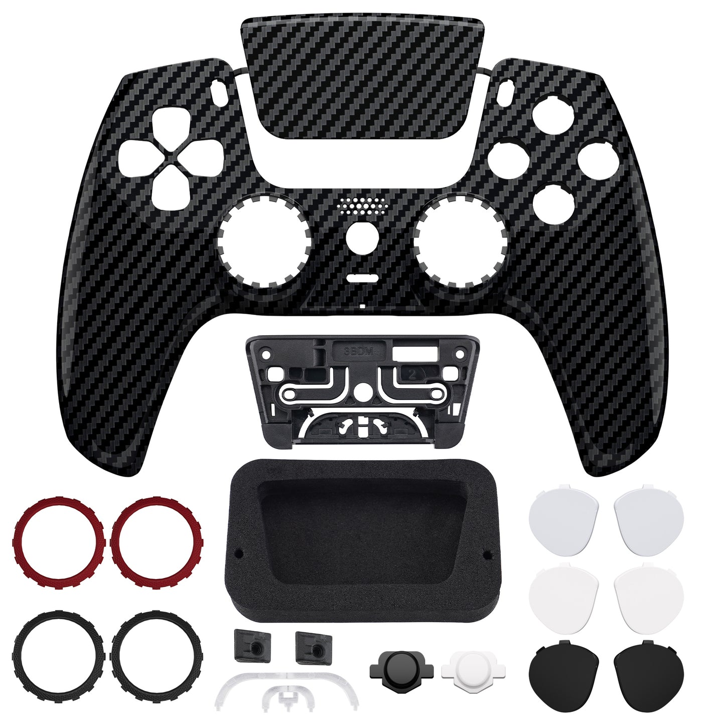 eXtremeRate LUNA Redesigned Replacement Front Shell with Touchpad Compatible with PS5 Controller BDM-010/020/030/040/050 - Graphite Carbon Fiber