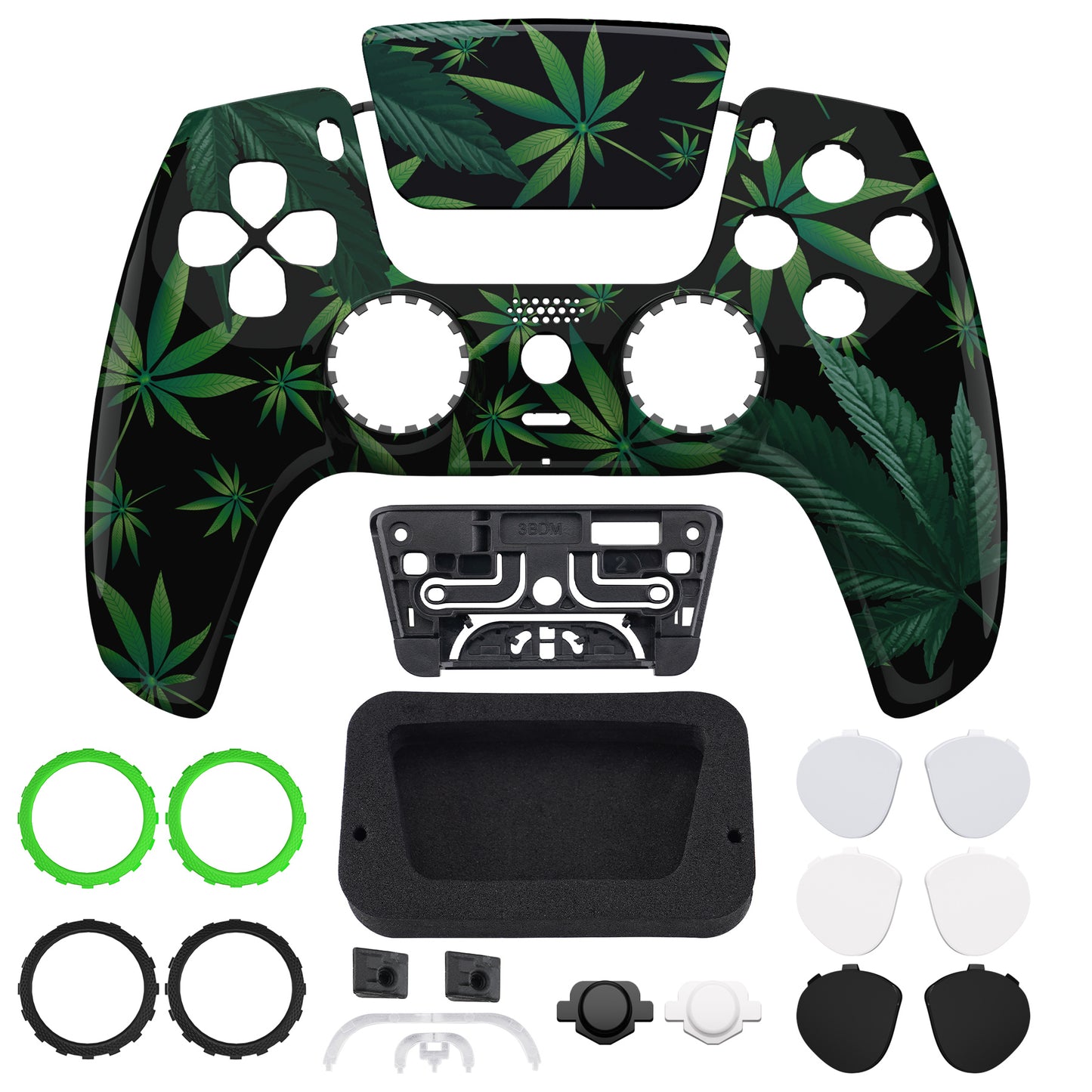 eXtremeRate LUNA Redesigned Replacement Front Shell with Touchpad Compatible with PS5 Controller BDM-010/020/030/040/050 - Green Weeds