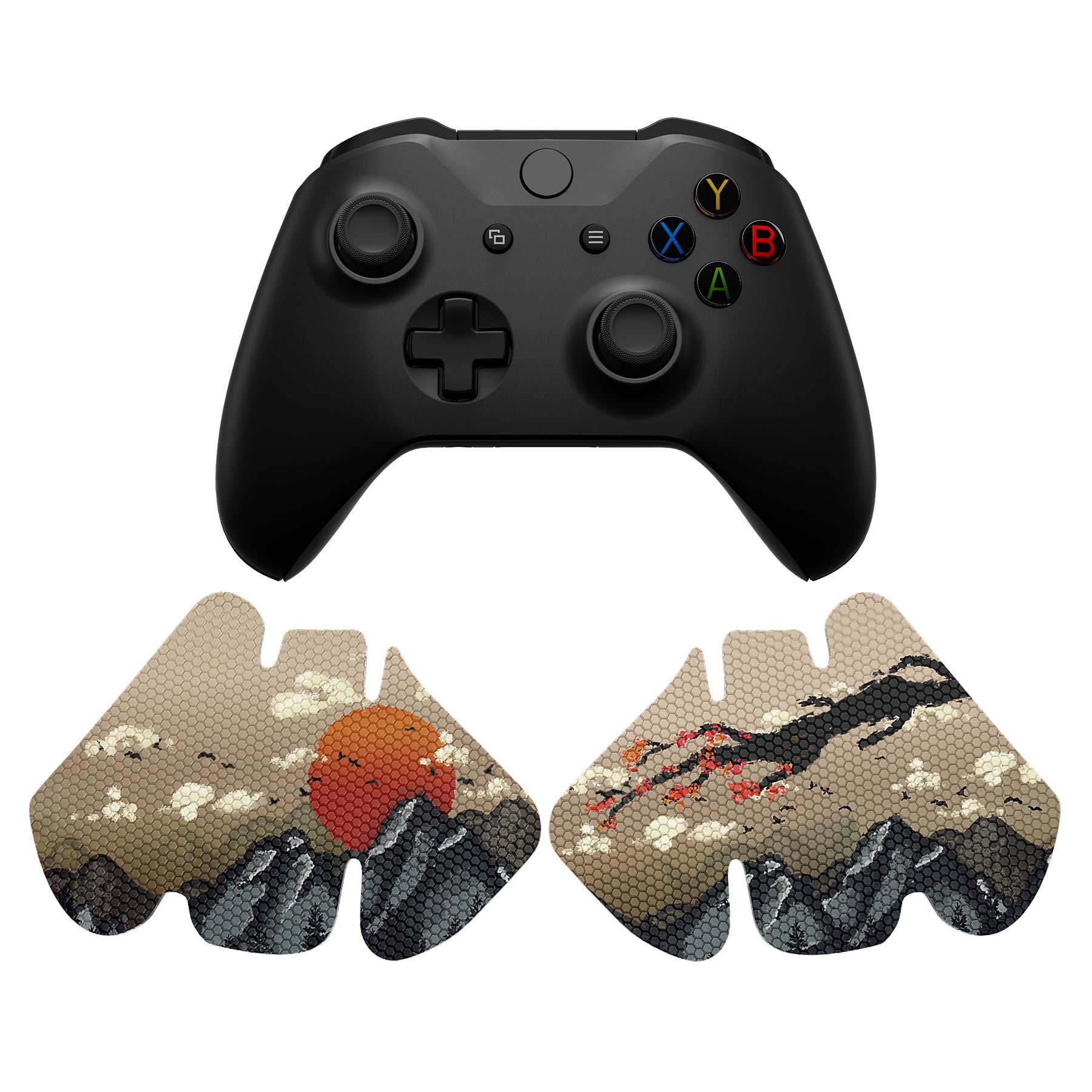 eXtremeRate Retail View of Rising Sun Anti-Skid Sweat-Absorbent Controller Grip for Xbox One S & X, Xbox One Controller, Professional Textured Soft Rubber Pads Handle Grips for Xbox One, Xbox One S/X Controller - GX00169