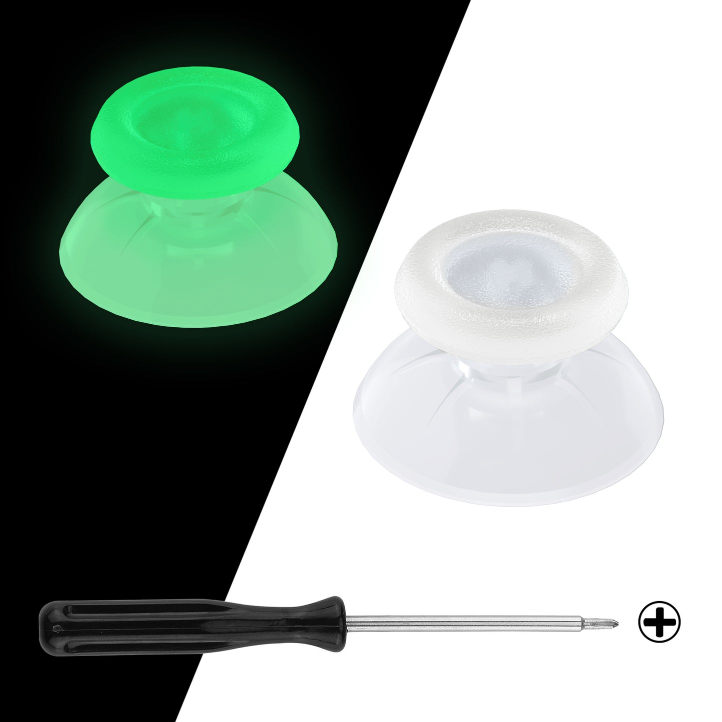 Glow in Dark - Green Dual-Color Replacement 3D Joystick Thumbsticks, Analog Thumb Sticks with Phillips Screwdriver for PS4 Slim Pro Controller - P4J0133 eXtremeRate