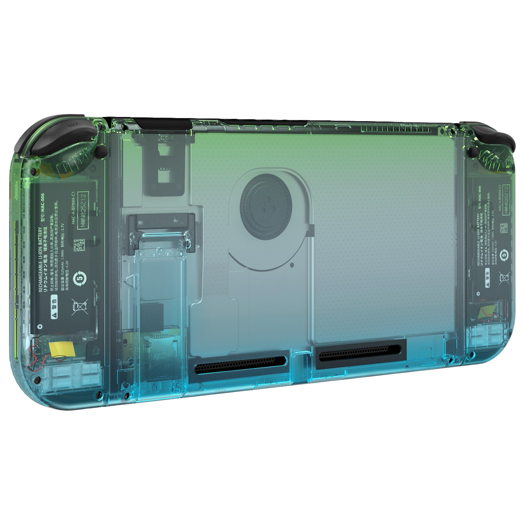 eXtremeRate Retail Clear Gradient Translucent Green Blue Back Plate for NS Switch Console, NS Joycon Handheld Controller Housing with Full Set Buttons, DIY Replacement Shell for Nintendo Switch - QP344
