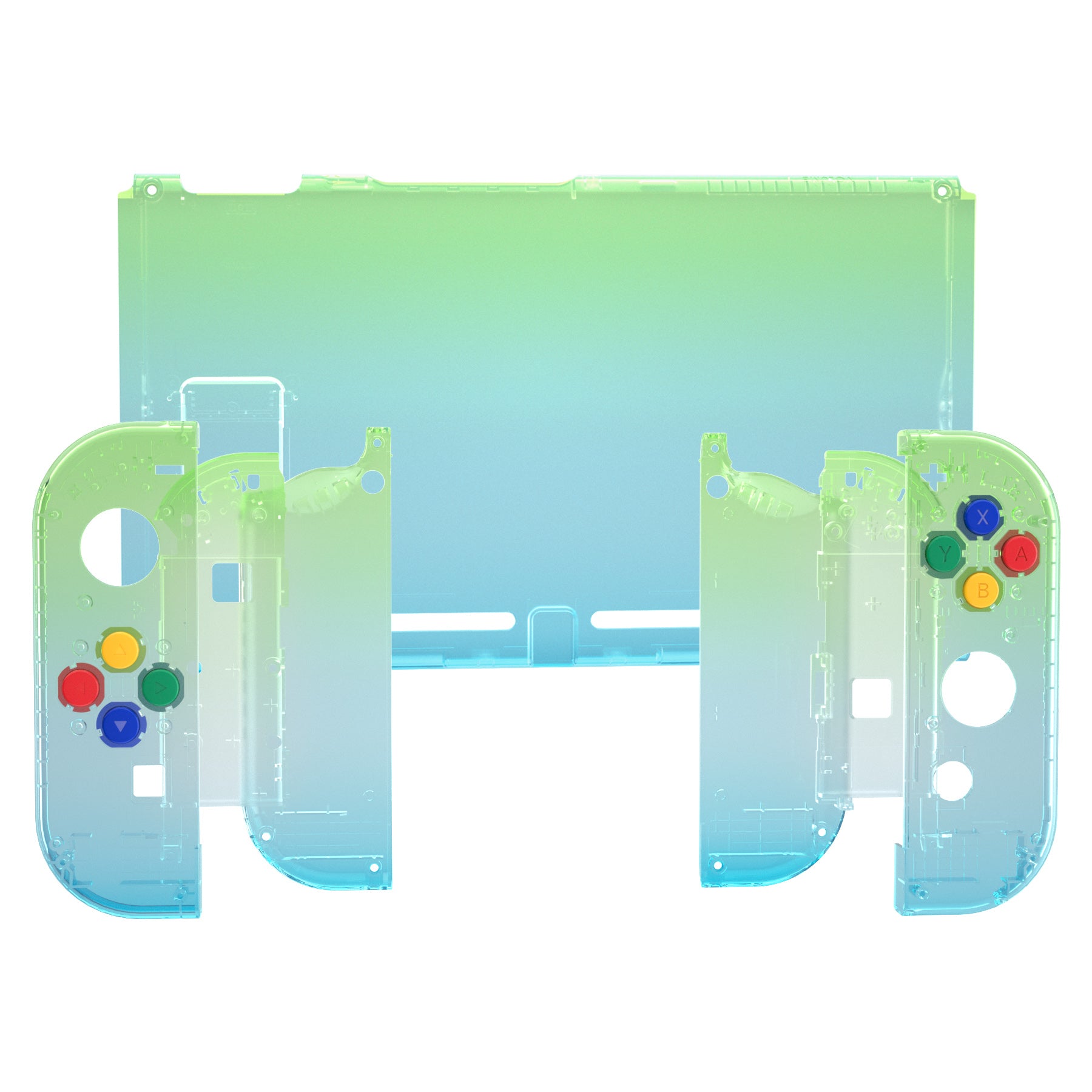 eXtremeRate Retail Clear Gradient Translucent Green Blue Back Plate for NS Switch Console, NS Joycon Handheld Controller Housing with Full Set Buttons, DIY Replacement Shell for Nintendo Switch - QP344
