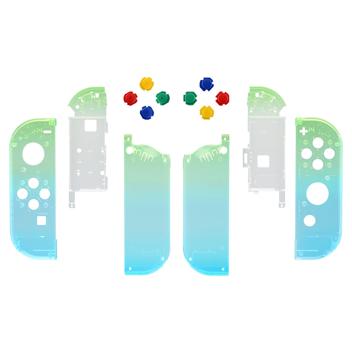 eXtremeRate Retail Gradient Translucent Green Blue Joycon Handheld Controller Housing with Full Set Buttons, DIY Replacement Shell Case for NS Switch JoyCon & OLED JoyCon - Console Shell NOT Included - CP338