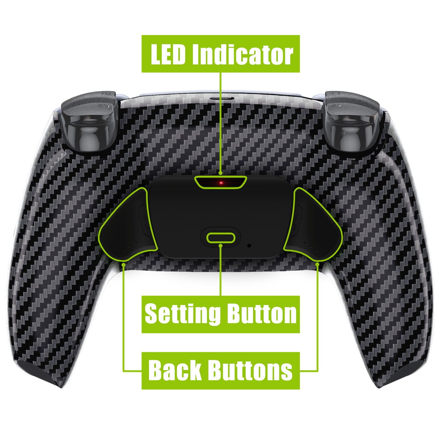 eXtremeRate Retail Graphite Carbon Fiber Pattern Back Paddles Remappable RISE Remap Kit for PS5 Controller BDM-030, Upgrade Board & Redesigned Back Shell & Back Buttons Attachment for PS5 Controller - Controller NOT Included - XPFS2002G3
