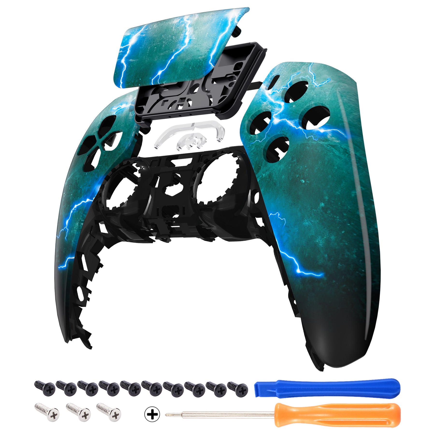 eXtremeRate Retail Green Storm Thunder Touchpad Front Housing Shell Compatible with ps5 Controller BDM-010 BDM-020 BDM-030, DIY Replacement Shell Custom Touch Pad Cover Compatible with ps5 Controller - ZPFT1092G3