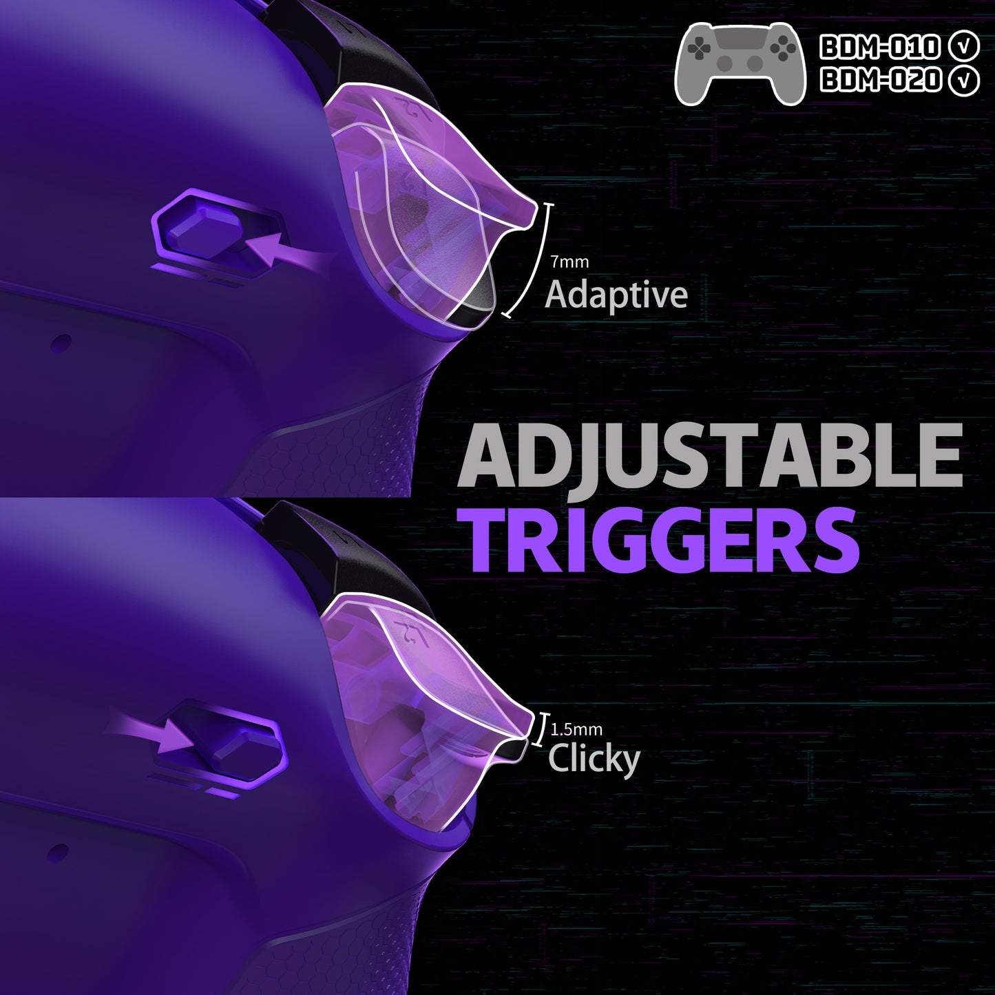 eXtremeRate RISE4 Plus MAX Back Paddles Kit with Clicky Trigger Stops & Rubberized Grip for PS5 Controller BDM-010/020 - Rubberized Galactic Purple